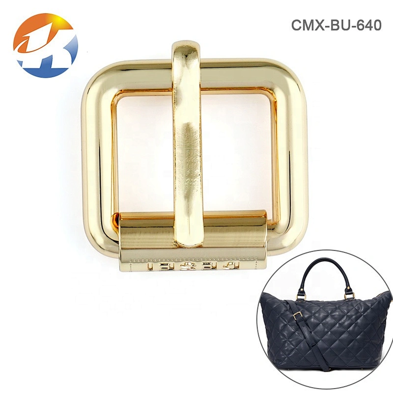 Factory Direct Selling Metal Pin Buckle, Custom Gold Metal Roller Pin Buckle with Engraved Logo for Bags
