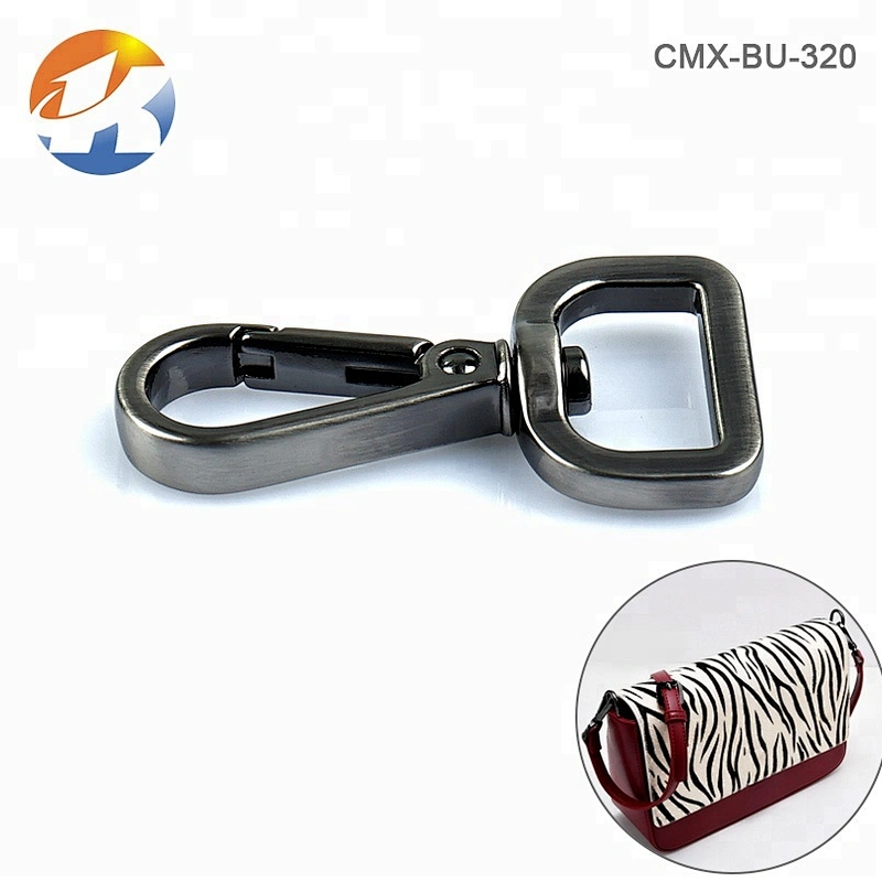 Handbag Hardware Supplier Custom D Shape Tail Metal Snap Hook, Brushed Gunmetal Metal Swivel Snap Hook for Bags