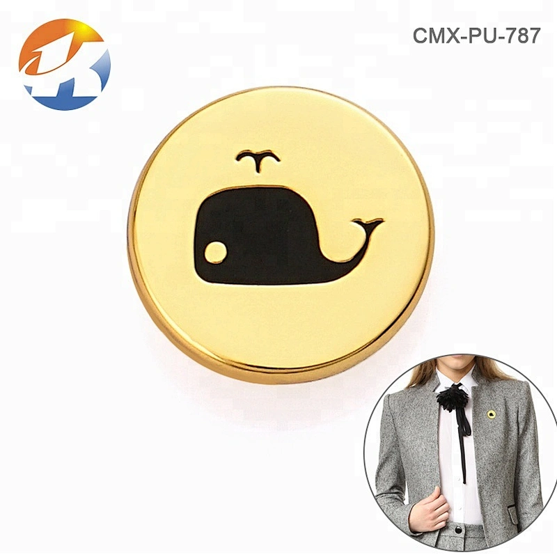 Round Gold Plated With Black Logo Rivet Fixed Metal Clothing Logos