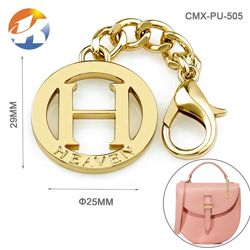 Custom Engraved Logo Metal Nameplate Tag, Handbag Hardware Round Hang Metal Logo Tag with Ball Chain