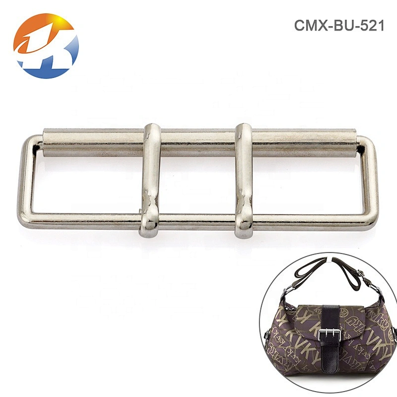 Custom 60mm Roller Metal Double Pin Belt Buckle, Zinc Alloy Rectangle Shape Big Metal Pin Buckle for Belt