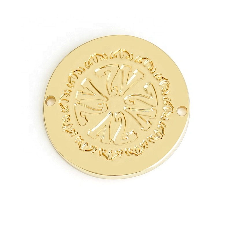 Custom Circle Sewing Metal Tags, Engraved Metal Logo Plate for Clothing, Gold Plated Sewing Metal Label for Garment Swimwear