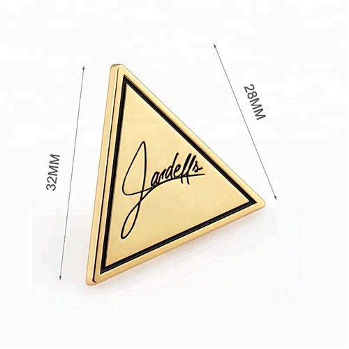 Triangle with Engraved Logo Gold Metal Tag for Handbags, Bag Accessories Custom Metal Label Plate^