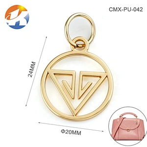 Custom Handbag Accessories Round with Ring Metal Tag, Design Gold Hanging Metal Logo for Bag