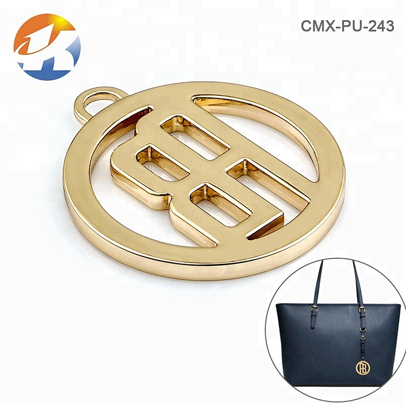 Hot Selling Round Shape Custom Metal Bag Tags, Fashion Gold Plated Hollow Logo Metal Hang Tag, Custom Logo Metal Tag for Handbag
