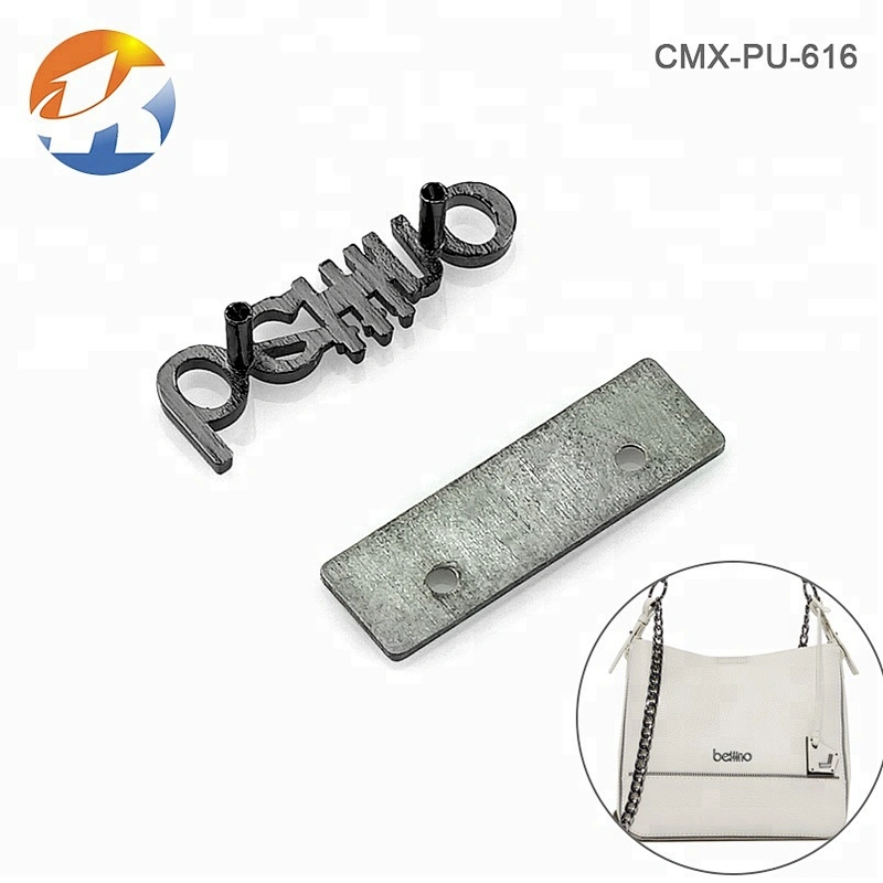 Fashion Design Gunmetal Metal Letters Handbag Logo