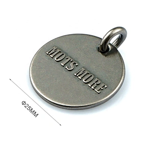 Round Shape Embossed Logo Custom Metal Hang Tags, Wholesale Bag Accessories Logo Metal Plate with Ring for Bags