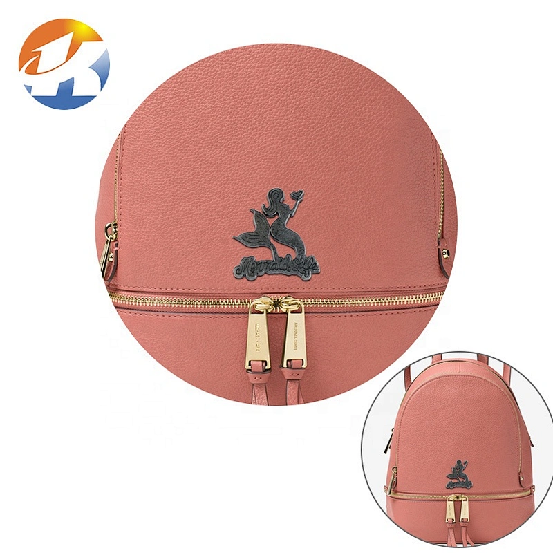 OEM ODM Custom Adhesive Metal Brand Label Tag for Bags, Design Mermaid Shape Metal Logo