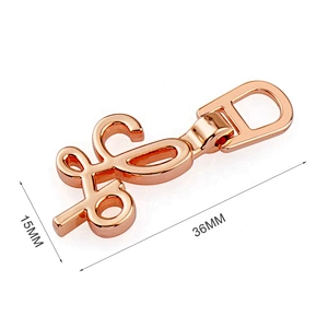 Custom Handbag Garment Accessories Rose Gold Metal Zipper Puller Slider, Letters Metal Zipper Pull for Clothing