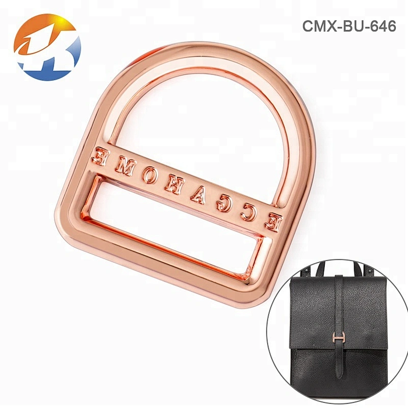 Professional Manufacturer Custom Engraved Logo Metal D Ring Buckle, Rose Gold Metal D-ring for Handbags