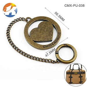 Bag Accessories Antique Brass Metal Hang Tag with Chain and Spring Hook, Custom Made Metal Bag Logo Tag for Handbags