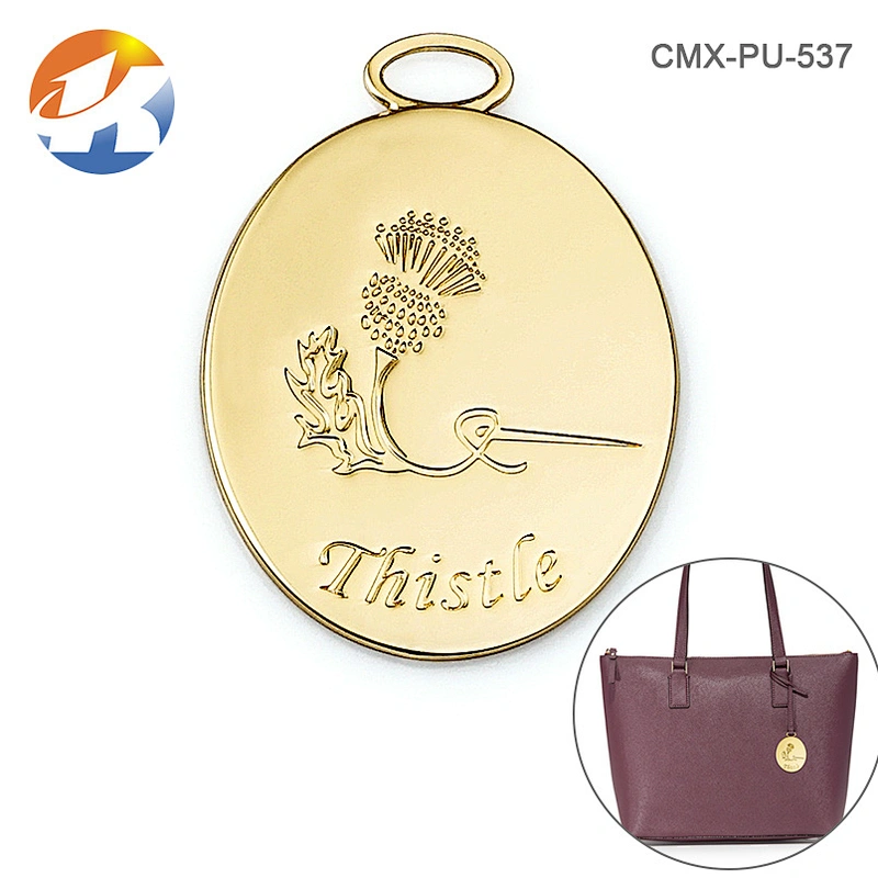 Oval Tag With A Loop Hang Gold Custom Handbag Metal Tags