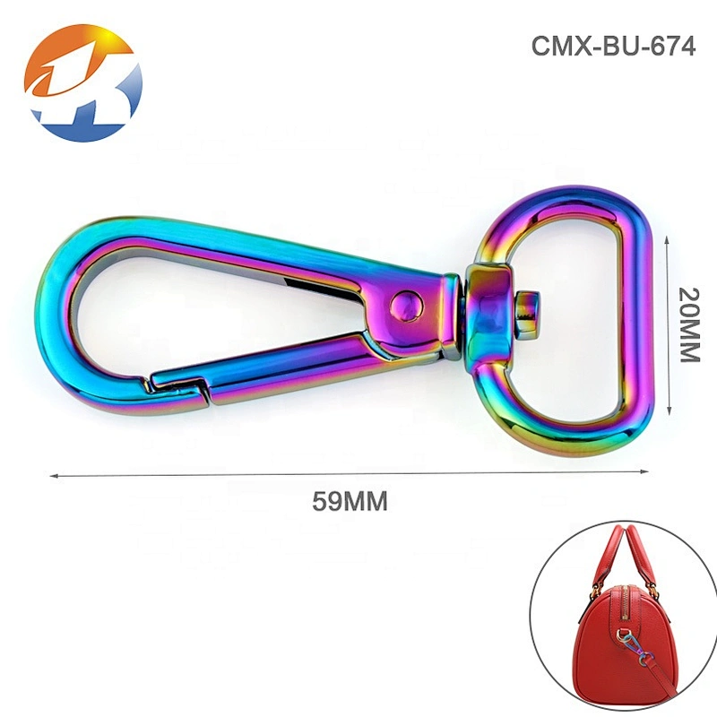 High End Handbag Hardware Rainbow Color Metal Bag Swivel Snap Hook, Holographic 20mm Metal Spring Snap Clasp Hook for Handbags