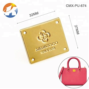 Rectangle with 2 Holes Sewing Metal Clothing Label, Gold Plated Metal Logo for Swimwear