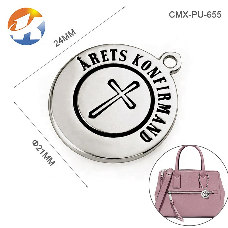 Round Shape Engraved Logo Metal Tag, Custom Made Hang Metal Logo Tag for Bags