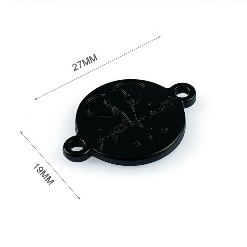 Circle With Elephant Logo Matt Black Metal Sewed Logo