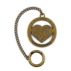 Bag Accessories Antique Brass Metal Hang Tag with Chain and Spring Hook, Custom Made Metal Bag Logo Tag for Handbags