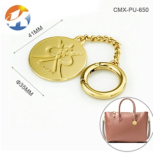 Round Metal Tag with Clip for Handbag, Bag Hardware Custom Gold Metal Logo Tag with Hollow Logo