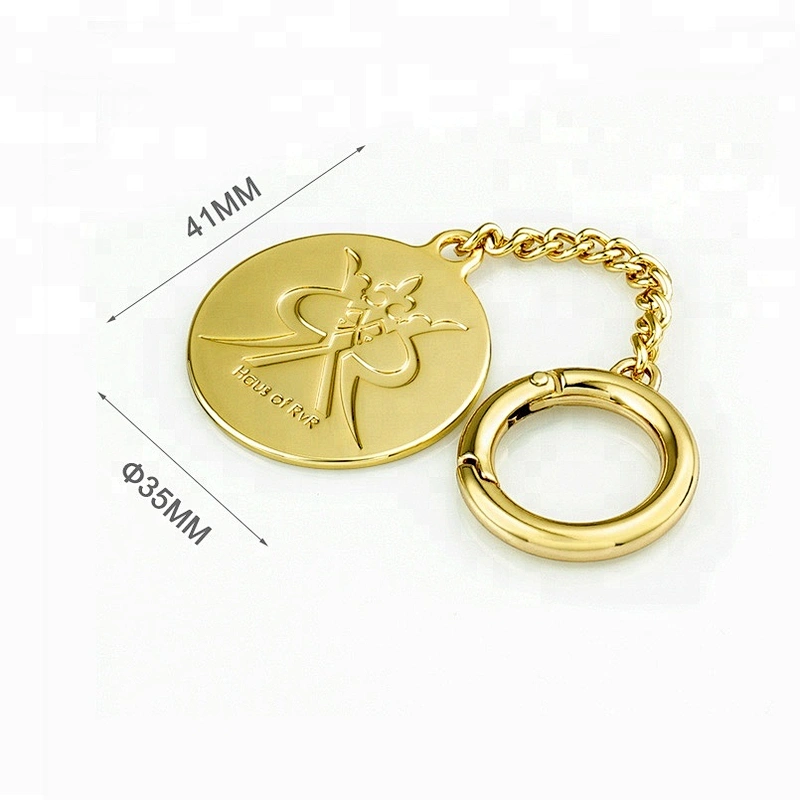 Gold Engraved Round Tag With Hook And Chain Hang Metal Handbag Logo