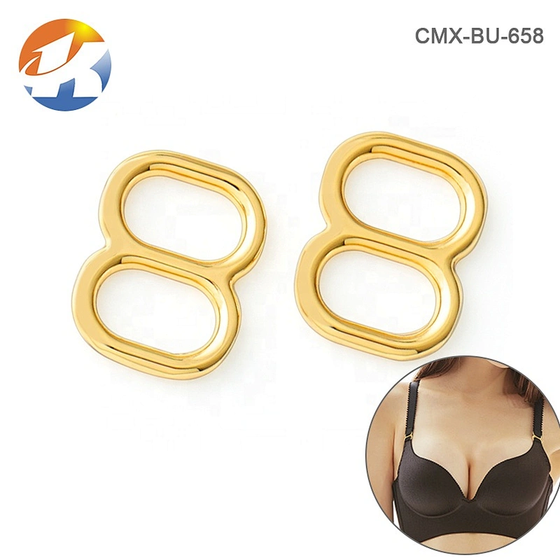 High Quality Garment Accessories 8 Shape Metal Buckle, 6mm Gold Metal Small Adjuster Buckle for Swimwear