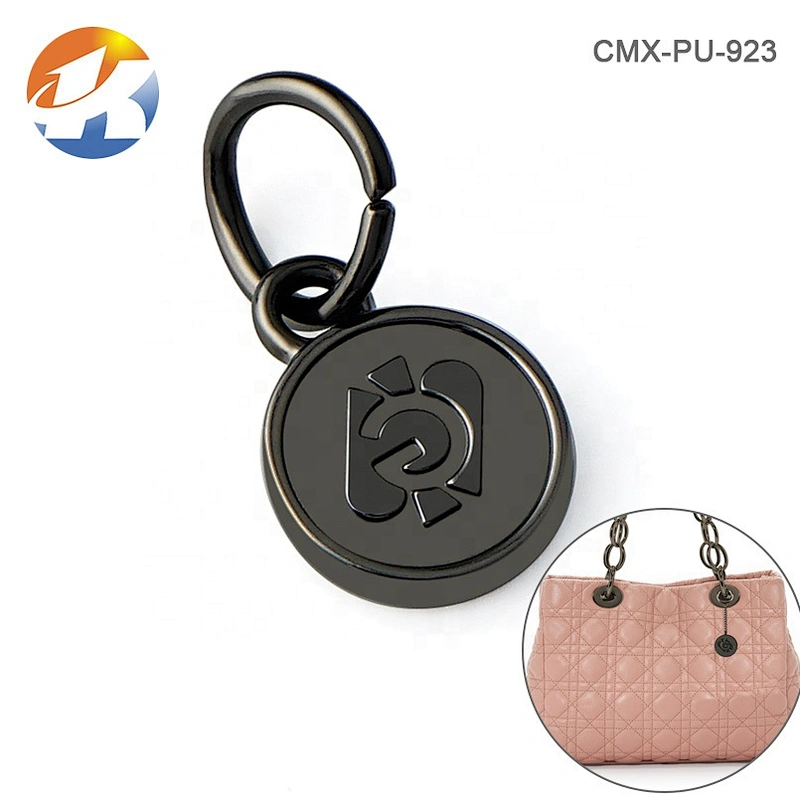 Hot Sale Fashion Custom Hanging Metal Logo Tag, Decoration Gunmetal Color Metal Name Tag with Ring for Bags and Clothing
