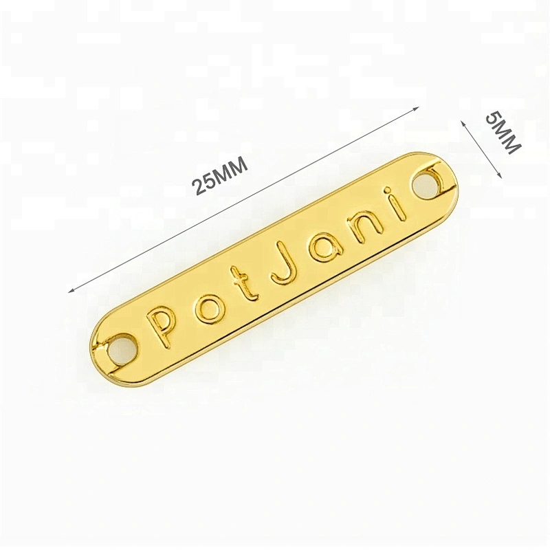 Rectangle with 2 Holes Sewing Metal Clothing Label, Gold Plated Metal Logo for Swimwear