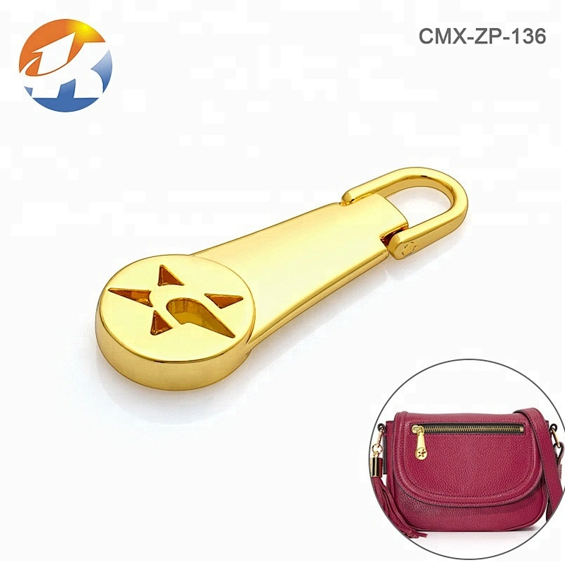 Fashion Design Hollow Star Logo Metal Zipper Puller, Custom Golden Plated Metal Zipper Pull for Bags and Garment