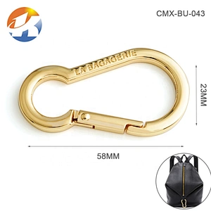 Custom High Quality Bag Accessories Gold Metal Carabiner Spring Snap Hook, Custom Alloy Metal Snap Hook for Sport Backpack