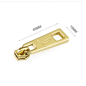 High Grade Handbag Hardware Metal Zip Puller, Garment Accessories Gold Metal Custom Zipper Pull and Head
