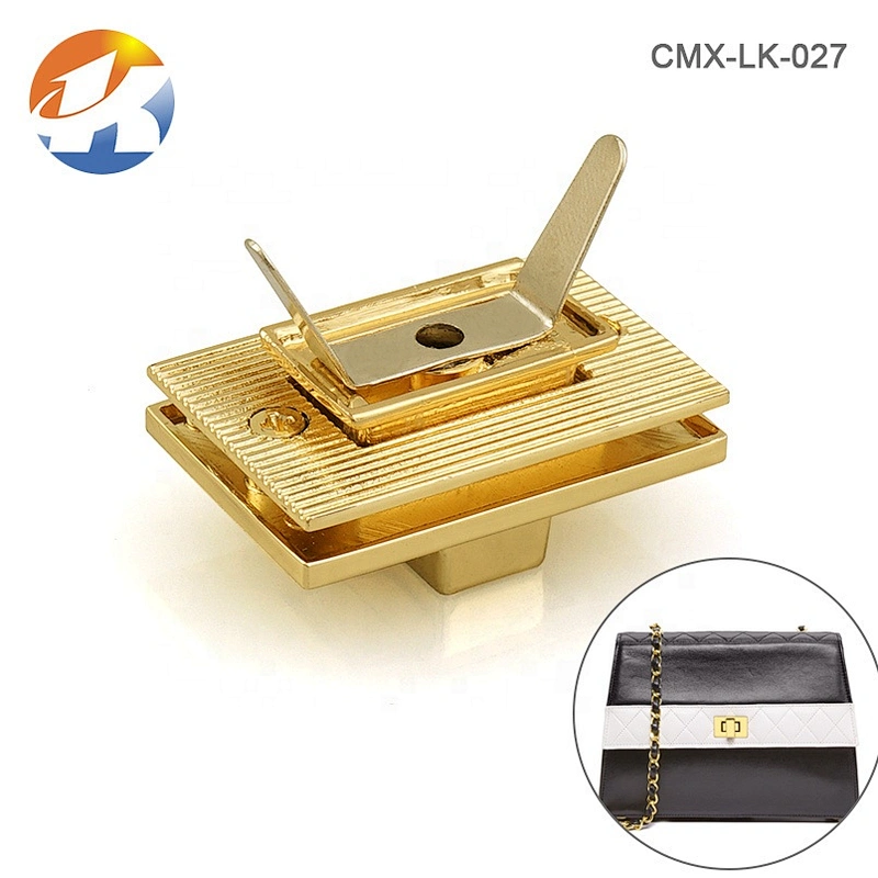 High Quality Custom Rectangle Gold Metal Bag Twist Turn Lock For Handbags