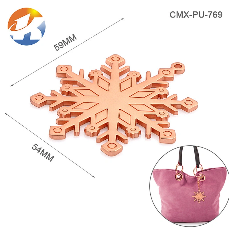 Handbag Snow Shape Rose Gold Metal Chrome Plate Logo
