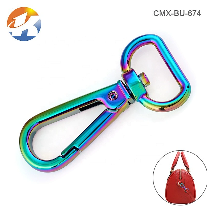 High End Handbag Hardware Rainbow Color Metal Bag Swivel Snap Hook, Holographic 20mm Metal Spring Snap Clasp Hook for Handbags