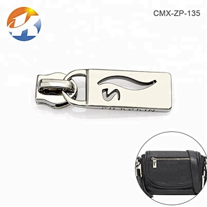 Purse Hardware Metal Zip Slider Puller, Bag Nickel Plated Alloy Metal Pull Zipper, Custom Logo Metal Zipper Puller for Handbags