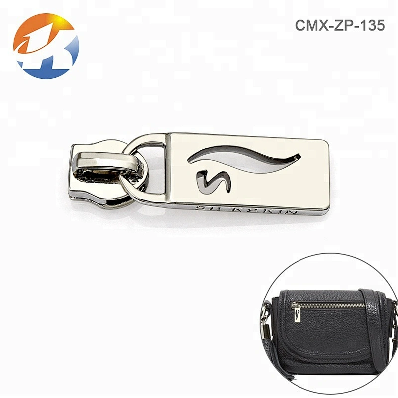 Purse Hardware Metal Zip Slider Puller, Bag Nickel Plated Alloy Metal Pull Zipper, Custom Logo Metal Zipper Puller for Handbags