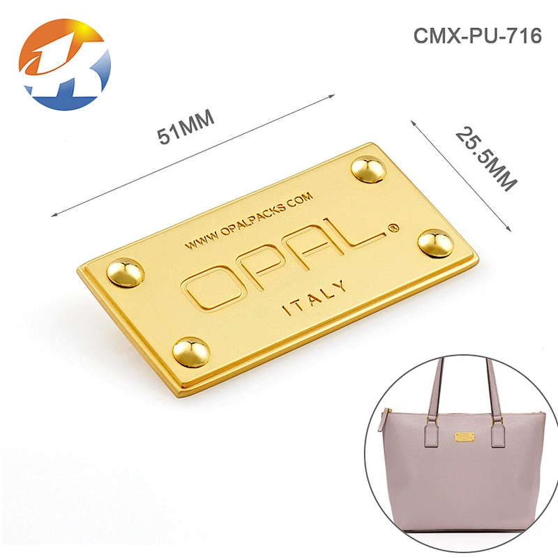 4 Decorative Screws Metal Name Plates, Bag Accessories Custom Engraved Logo Gold Metal Label for Handbags