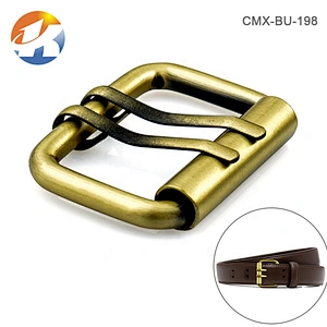 Iron Double Pins Belt Roller Buckle, Wholesale Brushed Antique Brass Belt Buckle for Man