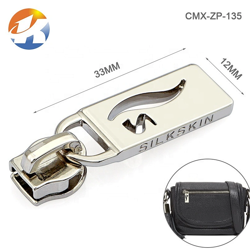 Dongguan Factory Custom Metal Zipper Pulls, Engraved Logo Metal Zipper Puller for Bag and Garment