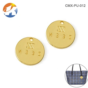 Fashion Handbag Accessories Round Shape Metal Tag with Hole, Engraved Logo Gold Metal Hanging Logo Tag for Bags