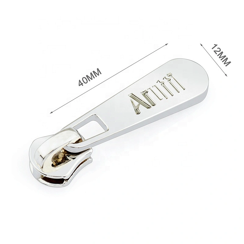 Custom Nickel Metal Zipper Slider and Puller, Engraved Logo Zipper Puller Design, Metal Zipper Pulls for Handbags and Garment