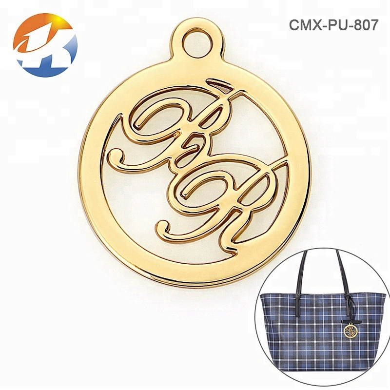 Custom Hanging Metal Logo for Handbags, Bag Accessories Design Round Shape with Hollow Logo Metal Tag