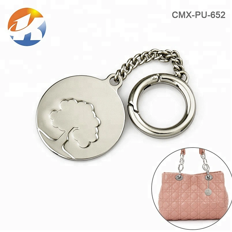 Handbag Accessories Round Metal Name Tag with Spring Hook and Chain, Custom Metal Hang Logo for Bags^