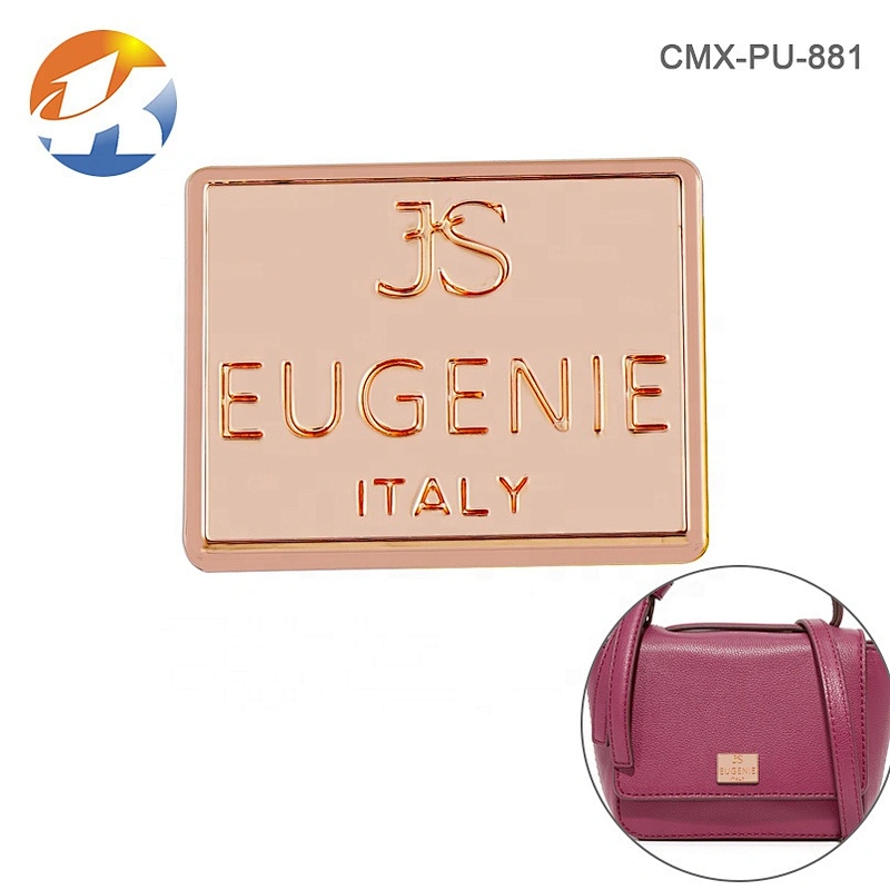 Factory Direct Custom Handbag Engraved Metal Logo Tag, Rose Gold Metal Name Label Plate for Bags