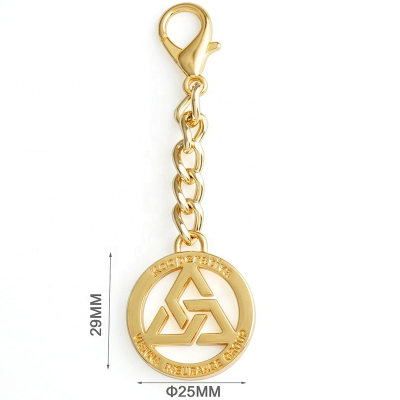 High Quality Bag Accessories Customized Metal Logo Tag, Round Shape With Chain and Clasp Metal Label for Handbags