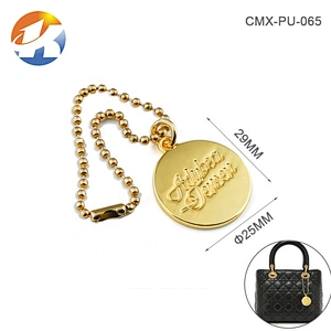 Fashion Custom Bag Hardware Gold Metal Tag with Chain for Handbags, Design Engraved Logo Hanging Metal Name Tag Label for Bag