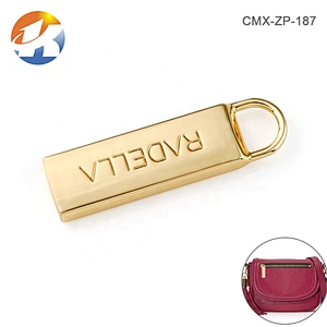 Custom Metal Zip Puller with Logo for Wallet, Handbag Hardware Metal Gold Zipper Pull