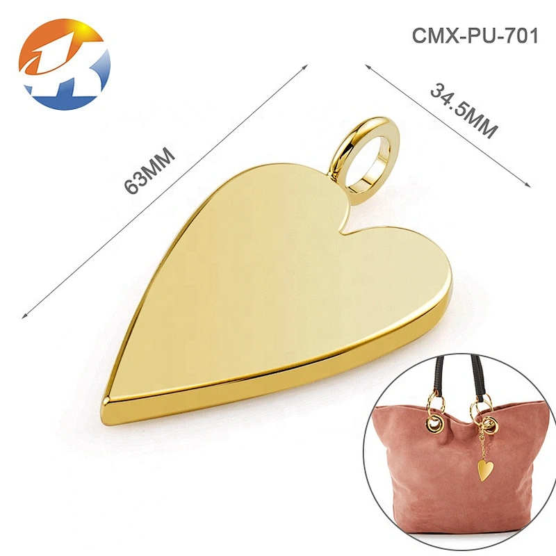 Hot Sale Fashion Design Heart Shape Metal Hang Tag, Custom Gold Metal Hanging Logo for Handbags