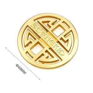 Custom Round Metal Tag with Hollow Logo, Handbag Hardware Gold Metal Logo Label