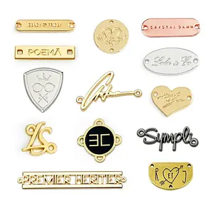 Bag Garment Accessories Custom Hole Metal Clothing Logo Label, Gold Plated Metal Sewing Name Tag Plate for Clothes Swimwear