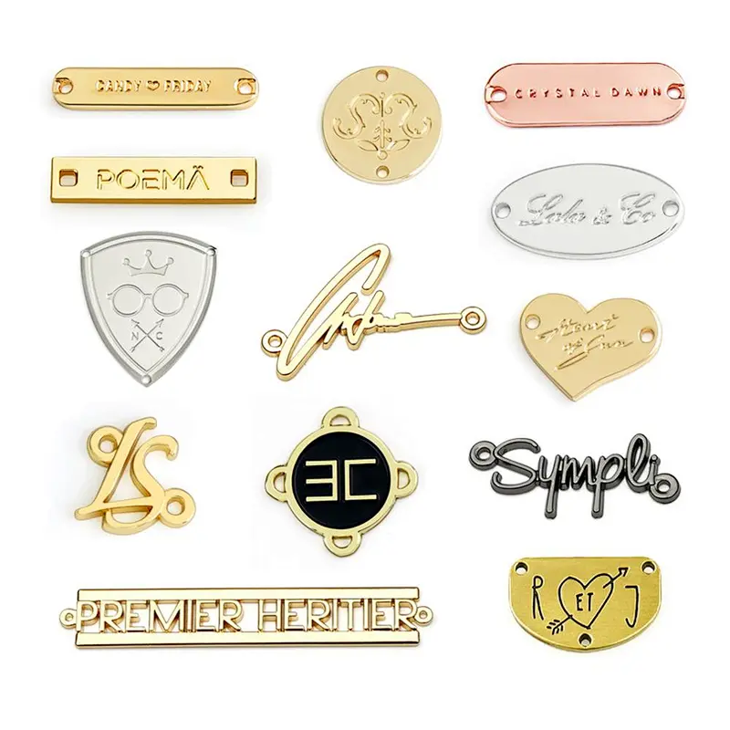 Bag Garment Accessories Custom Hole Metal Clothing Logo Label, Gold Plated Metal Sewing Name Tag Plate for Clothes Swimwear