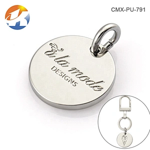 Round Shape Metal Hang Tag, Custom Engraved Logo Nickel Metal Logo Tag for Handbags